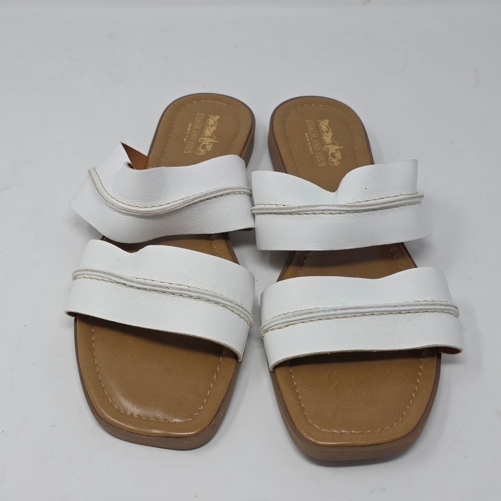 Coach and Four White Leather Double Strap Slide Sandals Made in Italy Size 11